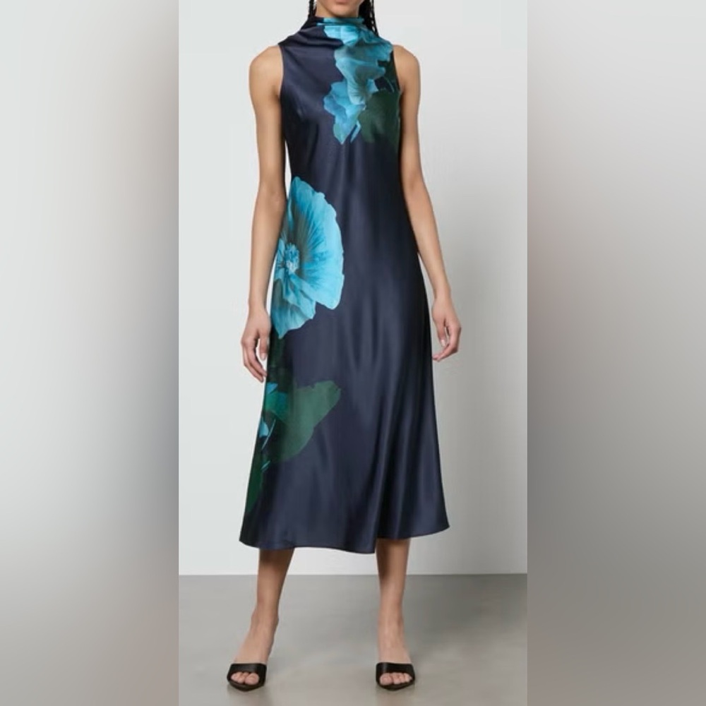 TED BAKER Timava Cowl Neck MIDI Floral Sleeveless Slip Dress Womens 8/UK3 $345